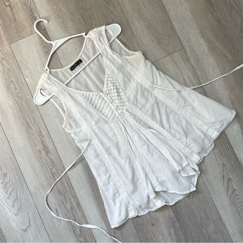 Bohemian Pintuck Top lace sleeveless flowy womens White (small) cottagecore